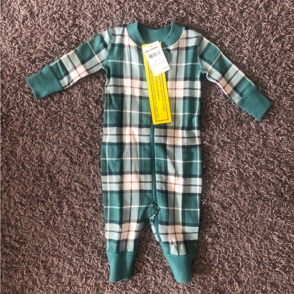 NWT Hanna Andersson Baby Zip Sleeper Green Plaid 0-3 Months